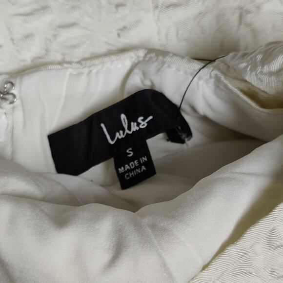 Lulus Beyond Dreamy Ivory Scalloped Tie-Back Skater Dress, Small - Picture 6 of 7